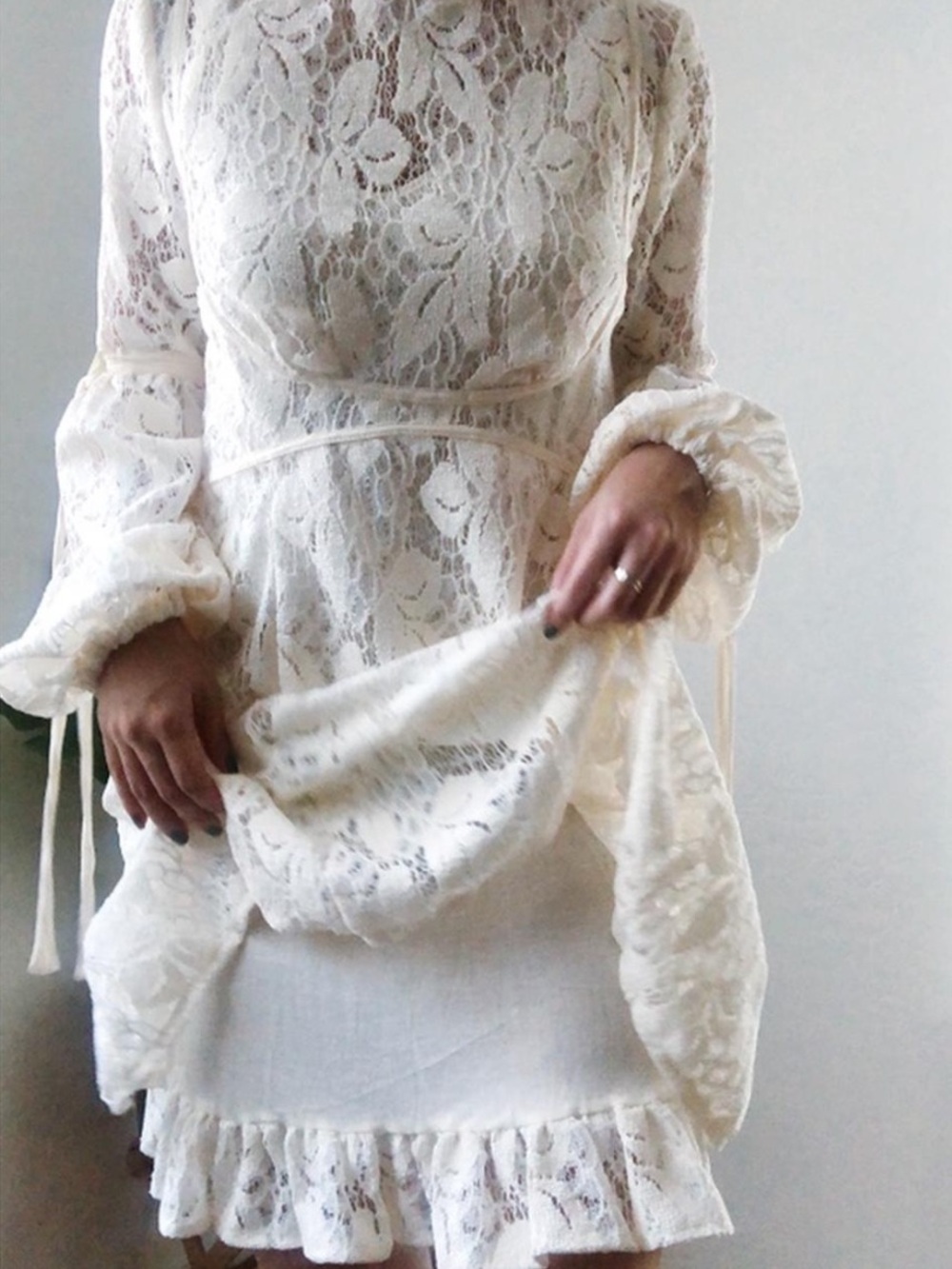 NWT Free People Ruby Lace Mini Dress in cream/ivory S - Picture 5 of 15